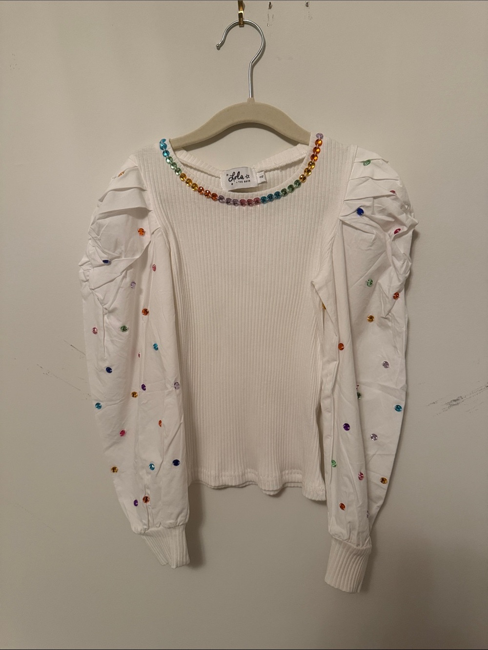 Lola and the Boys White Long-Sleeve Sequin-Embellished Top 4t